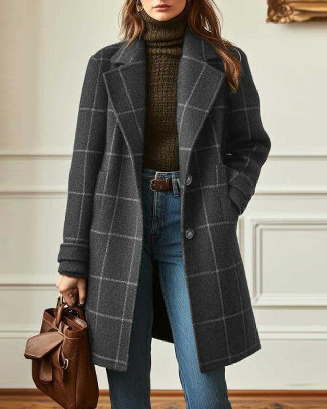Long retro coat with lapels - Camelia