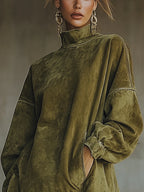 High-neck dress with fringes