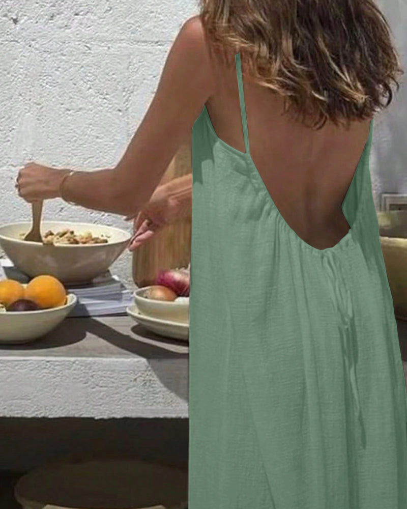 Solid Cami Dress with Open Back