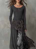 Striped Leopard Print Maxi Dress