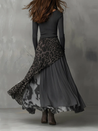 Striped Leopard Print Maxi Dress