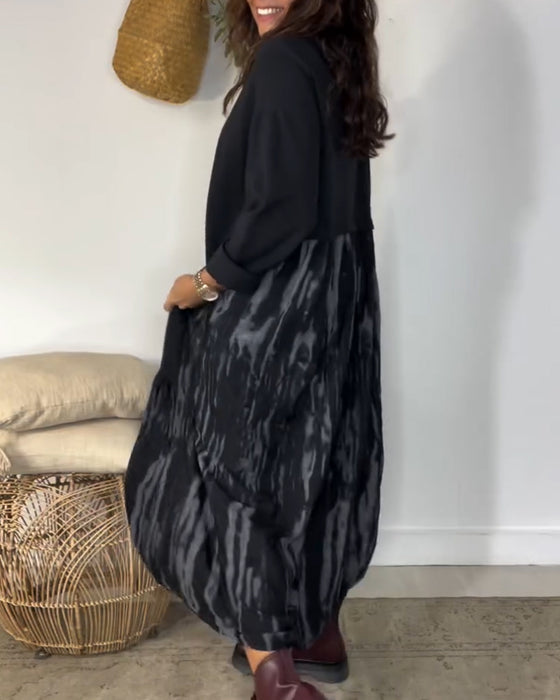 Vestido De Cuello Redondo Con Estampado Irregular De Patchwork