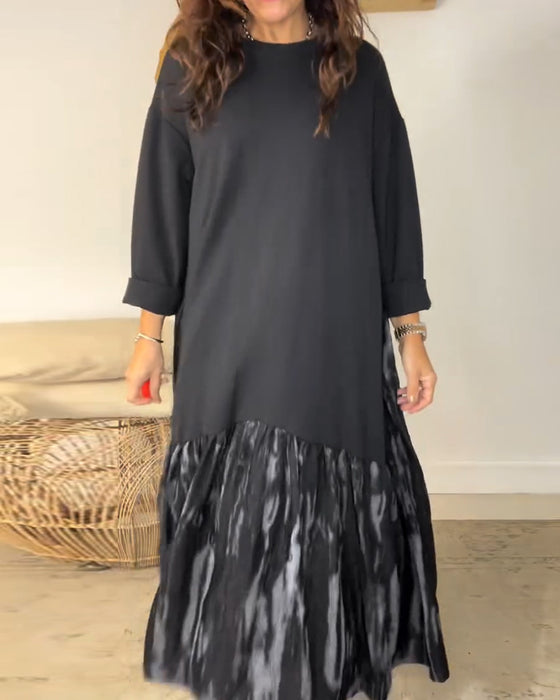 Vestido De Cuello Redondo Con Estampado Irregular De Patchwork