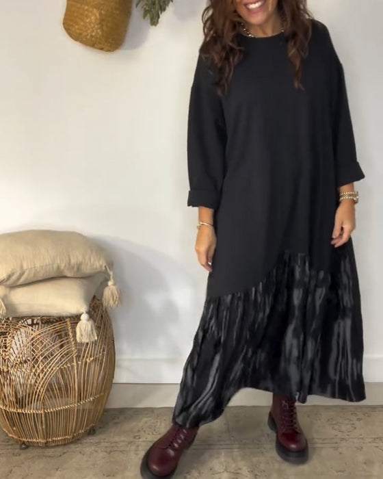 Vestido De Cuello Redondo Con Estampado Irregular De Patchwork