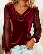 Long-Sleeved Paneled Turn-Down Collar Top