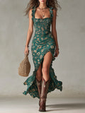 Sara | Retro Boho Maxi Dress with Flowing Sleeves and Side Slit