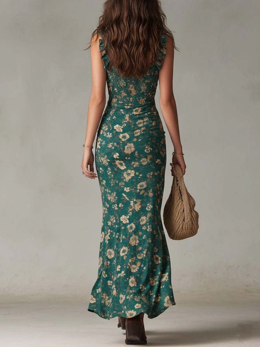 Sara | Retro Boho Maxi Dress with Flowing Sleeves and Side Slit