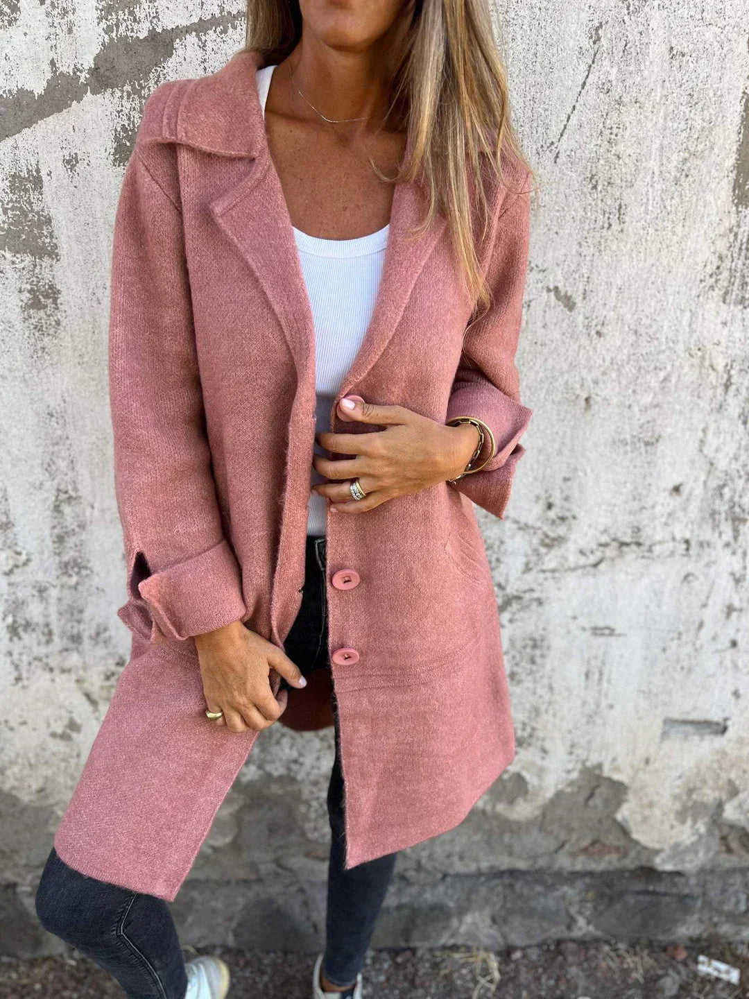 Baylea - Long Casual Wool Coat with Lapel